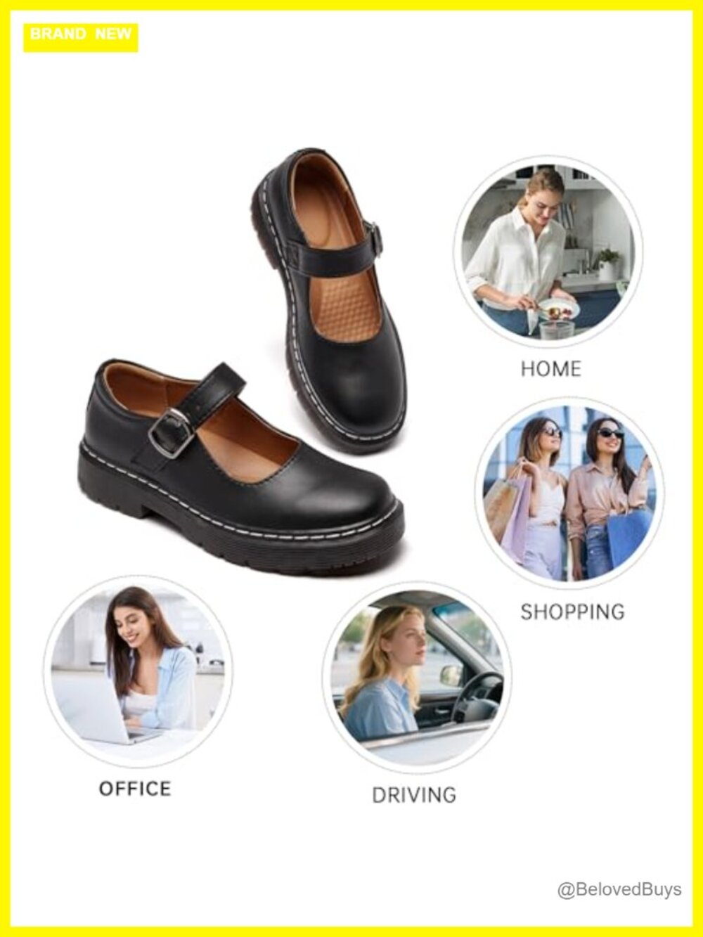 Vegan Leather Mary Jane Flats with Memory Foam Oxford Dress Shoes Work - Picture 4 of 6